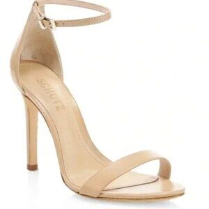 Schutz Cadey Leather Ankle-Strap Sandal Heels Nude 7.5 SCUFFS - Fair Condition